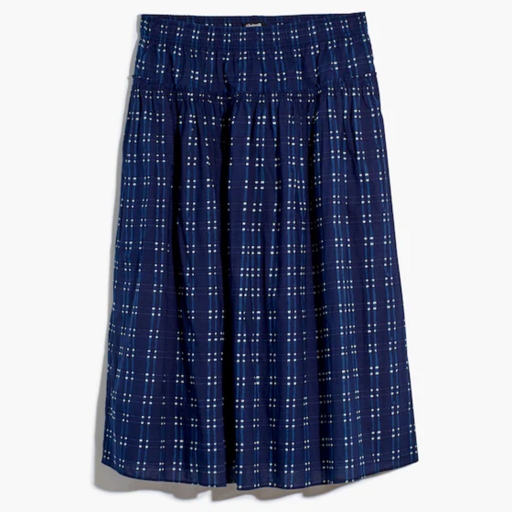 Madewell Pull-On Midi Skirt in Shibori Indigo Plaid